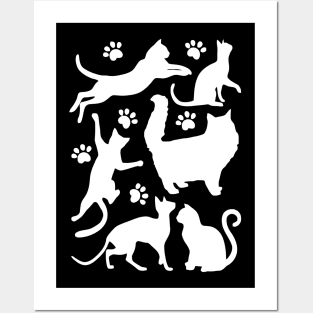 Pattern Of Cats And Paws Posters and Art